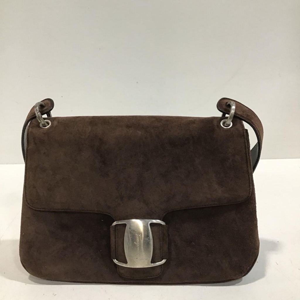Vtg Salvatore Ferragamo Chocolate Brown Suede Flap Shoulder Bag